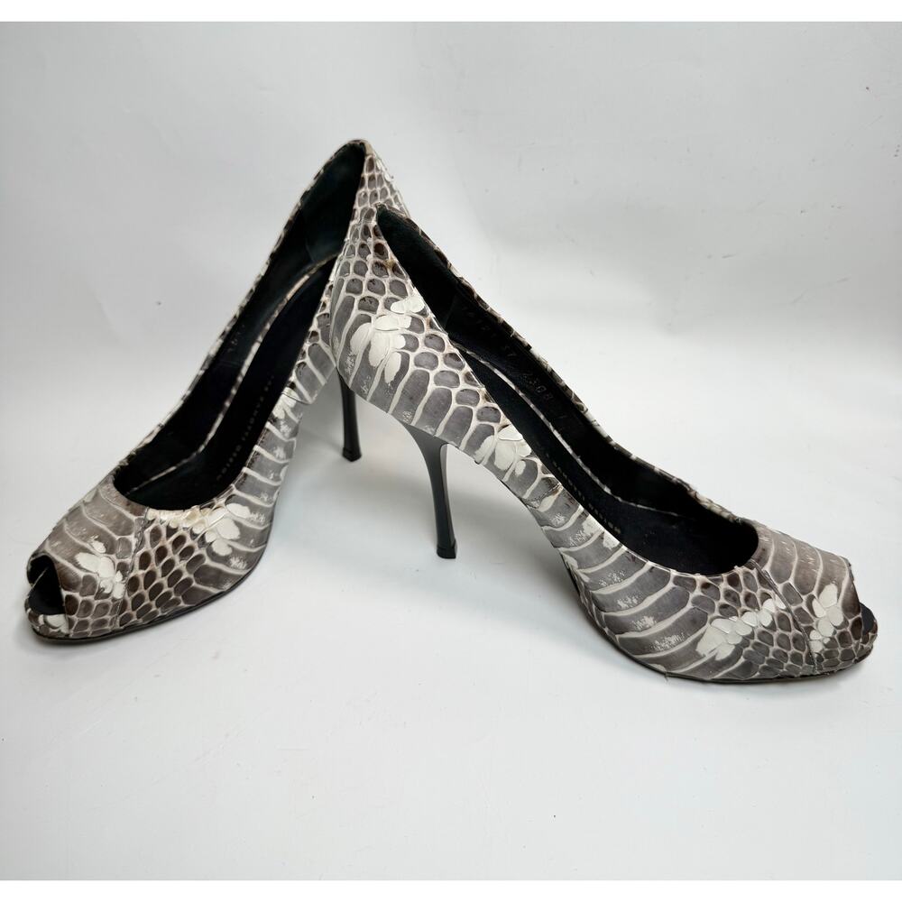 Giuseppe Zanotti Python Print Peep Toe Heels Size… - image 1